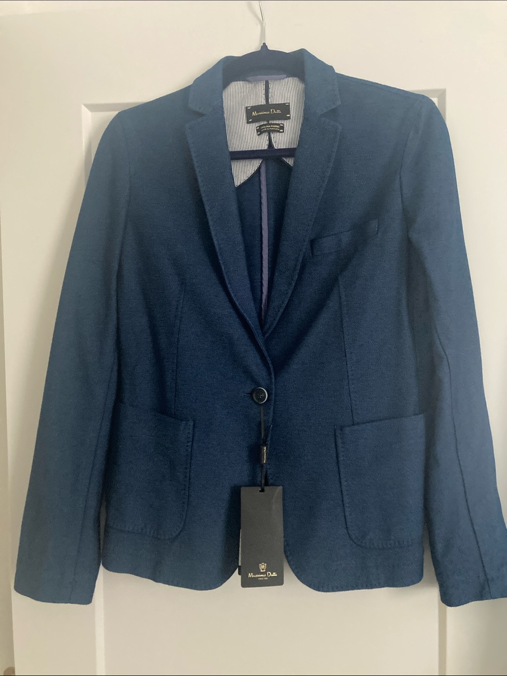 Massimo Dutti STUNNING Deep Blue Single-Button Blazer w/ Visible Stitching